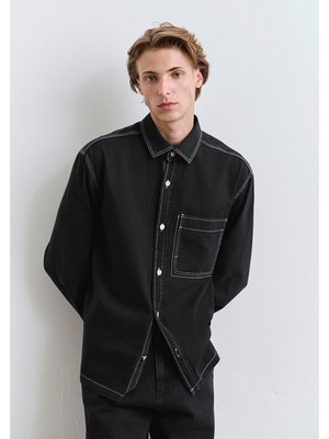 Mavi Dikiş Detaylı Siyah Gömlek 0211688-90850