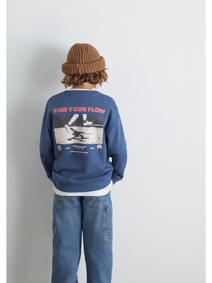 Mavi Baskılı Mavi Sweatshirt 6S10128-86702