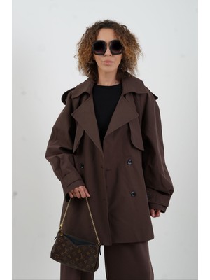 Kahve Kuşaklı Kısa Trençkot