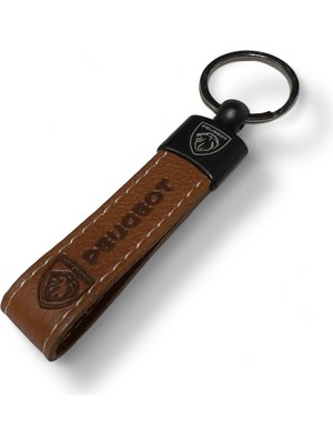 Peugeot Yazılı ve Logolu Anahtarlık (Kahverengi) Termo Deri