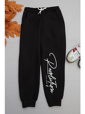 3 Iplik Yazı Baskılı Jogger Kız Çocuk Eşofman Altı