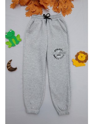 FullaModa Champion 3 İplik Baskılı Erkek Çocuk Eşofman Altı Gri %70 Pamuk %30 Polyester Normal Kalıp