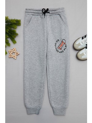 FullaModa 3 İplik Kaykay Baskılı Jogger Erkek Çocuk Eşofman Altı Grimelanj %70 Pamuk %30 Polyester Normal Kalıp