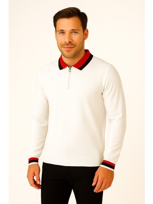 Erkek Polo Yaka Fermuarlı Kazak 8008