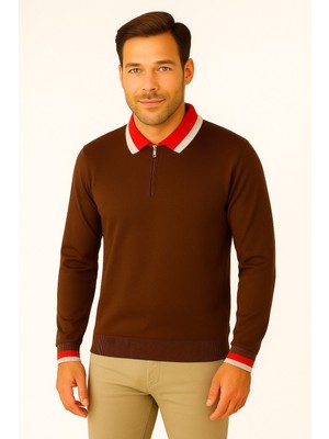 Erkek Polo Yaka Fermuarlı Kazak 8008