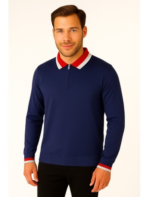 Erkek Polo Yaka Fermuarlı Kazak 8008