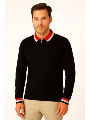 Erkek Polo Yaka Fermuarlı Kazak 8008