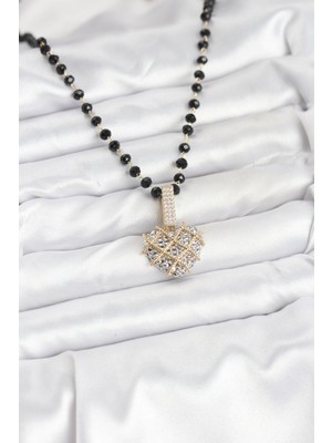 Zarif Kadın Için Çelik Kristal Boncuklu Kalpli Zincir Kolye