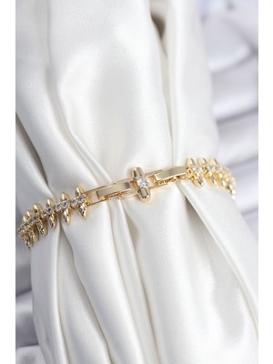 Zarif Kadın Için Golden Pirinç Prestij Sıralı Damla Bileklik