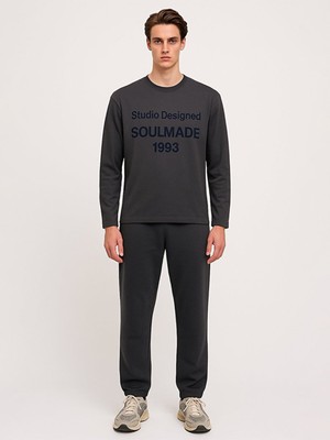 Uzun Kollu Sloganlı Bisiklet Yaka Basıc Antrasit Sweatshırt