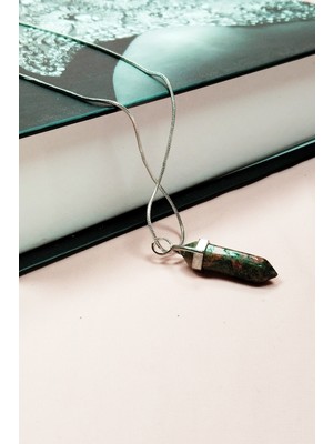 Unakit Doğal Taşı Zincirli El Yapımı Tasarımlı Kolye Uç: 3,5 cm Zincir: 20 cm Kutulu