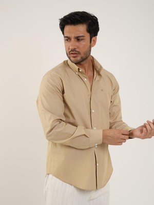 Dufy Erkek Regular Fit Uzun Kol Camel Gömlek