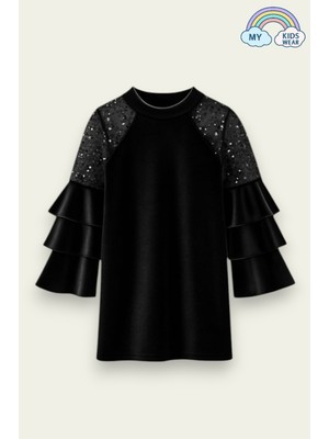 Kız Çocuk Özel Günler Için Kadife Çocuk Elbisesi  4-12 Yaş 12107