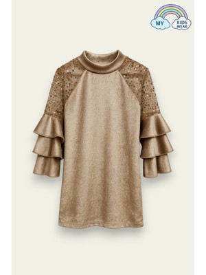 Kız Çocuk Özel Günler Için Kadife Çocuk Elbisesi  4-12 Yaş 12105