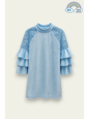 Kız Çocuk Özel Günler Için Kadife Çocuk Elbisesi  4-12 Yaş 12103