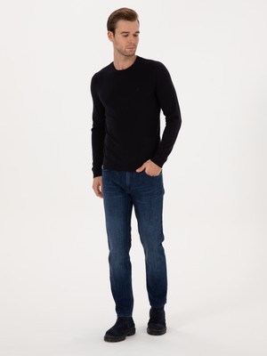 Cacharel Erkek Lacivert Slim Fit Pamuk Karışımlı Bisiklet Yaka Basic Triko Kazak 50318620-VR033