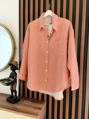 Ince Çizgili Müslin Kumaş Gömlek