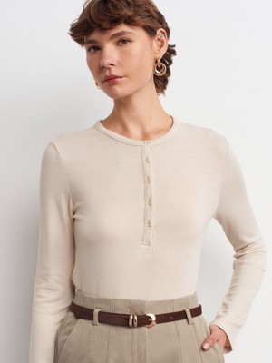 31544 Düğmeli Uzun Kollu Top-Taş