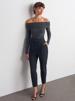 72174 Yüksek Bel Pilili Pantolon-Antrasit