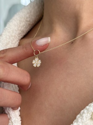 Taşlı Yonca 14 Ayar Altın Kolye