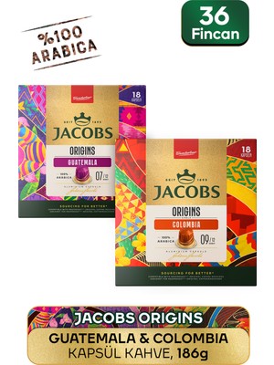 Jacobs Origins Guatemala  + Origins Colombia Nespresso Uyumlu Alüminyum Kapsül Kahve 36 Kapsül