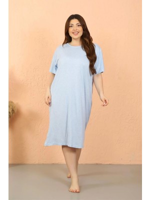 Moda Kadın Büyük Beden Kısa Kol Buz Mavisi Gecelik