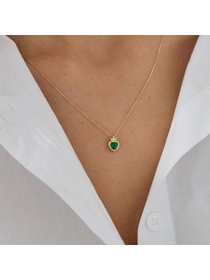 Queen Yeşil Kalp 14 Ayar Altın Kolye