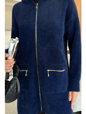 Çift Cepli Kapüşonlu Sakallı Tesettür Triko Ceket (S-M-L-Xl Beden Uyumludur.) P-00018072