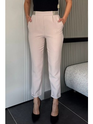 Bel Lastikli Yazı Detaylı Slim Fit Kumaş Pantolon P-00018014