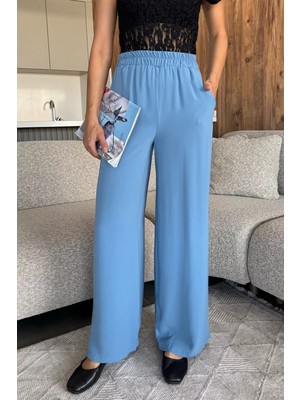 Kadın Bol Paça Bel Lastikli Kumaş Pantolon P-00018018