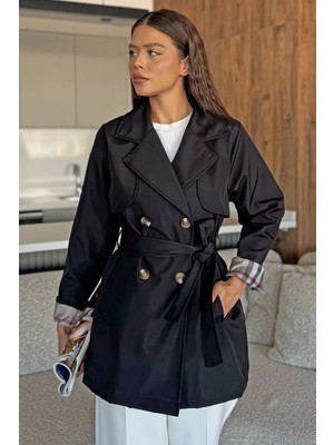Kadın Ön Düğmeli Bel Kuşaklı Trençkot P-00018017