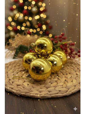 Deniz Party Store Düz Parlak Yılbaşı Ağaç Süsü Top 6 Adet 6 cm