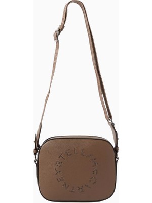 Stella Mccartney Studded Logo Gri Alter Mat Vegan Deri, Kamera Omuz Çantası