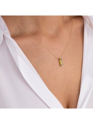 Yeşil Taşlı Stick 14 Ayar Altın Kolye