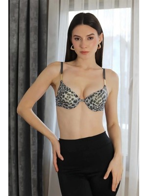 Moda Kadın Destekli Balenli Desenli Sütyen Gri