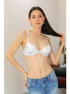 Moda Kadın Destekli Balenli Desenli Sütyen Beyaz