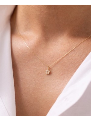 Minimal Yıldız Figürlü Taşlı 14 Ayar Altın Kolye