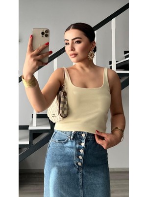 Butter Yellow Kare Yaka Fitilli Askılı Atlet