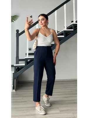 Lacivert Flatolu Pantolon