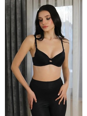 Moda Kadın Destekli Balenli Sütyen Siyah