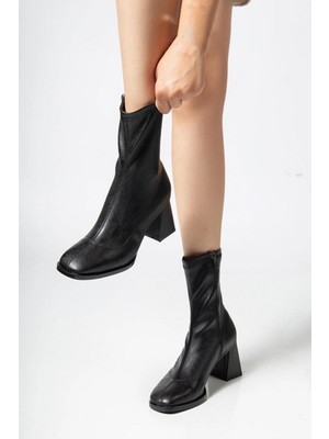 Kadın Marina Siyah Bot 7 cm Kalın Topuklu Streç Boots