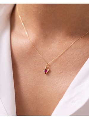 Kırmızı Melek Taşlı Minimal 14 Ayar Altın Kolye