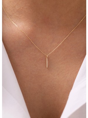 Dikdörtgen Taş Sıralı Minimal 14 Ayar Altın Kolye