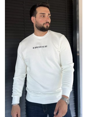Erkek Bisiklet Yaka Baskılı Üç Iplik Şardonlu Sweatshirt P-00018237