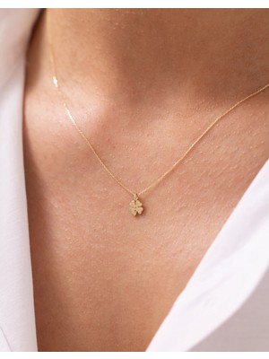 Şans Getiren Yonca 14 Ayar Altın Kolye