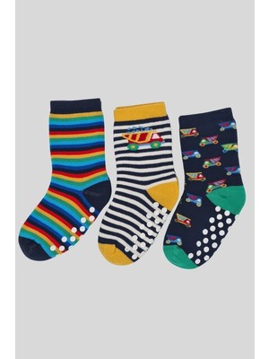 3 Çift Erkek Bebek-Çocuk Kaydırmaz Tabanlı Havlu Soket Çorap