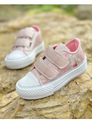 Surpie Shoes Kız Çocuk Işıklı Günlük Ayakkabı Cırtlı Bağlama Düz Tabanlı Pembe