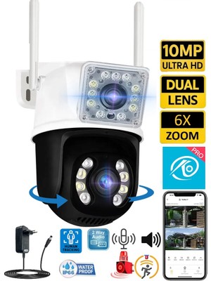 Okam PRO3012 Çift Kameralı 10MP Hareket Takipli Gece Sensörlü Çift Siren Su Geçirmez Wifi Ip Kamera