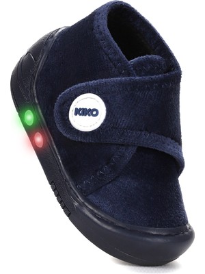 Kiko Kids Işıklı Erkek Bebek Panduf Lacivert Nubuk Tekstil Materyal ile Eğlenceli Kullanım