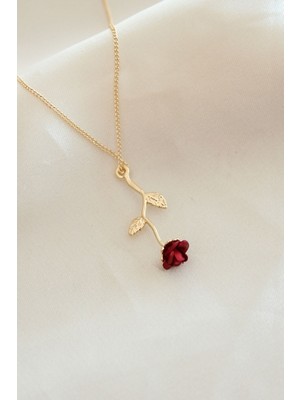 Kırmızı Gül Figürlü Kolye